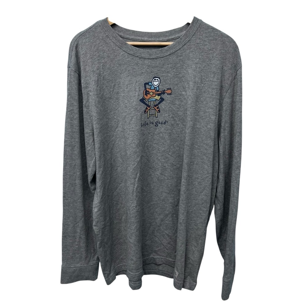 Life is Good Gray Long Sleeve Shirt with Guitar Graphic Men's Size Large